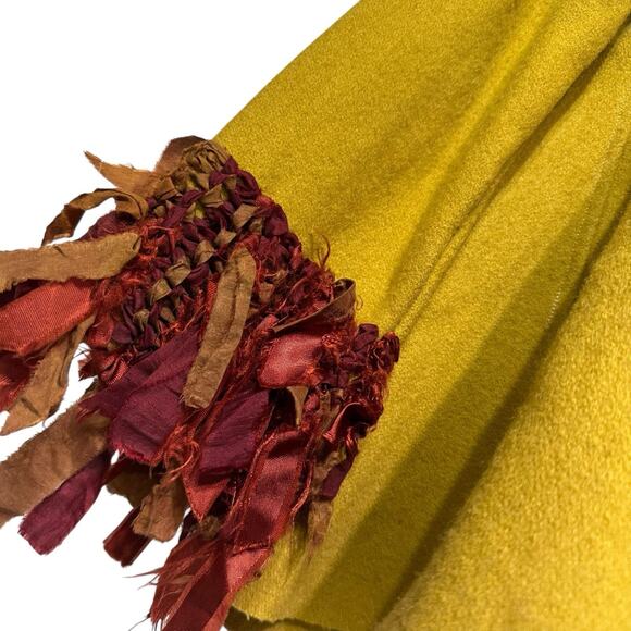 Cat Ballou Mustard Wool Fringe Jacket M Boho Leaf Trim Fall Statement Coat - Picture 5 of 15